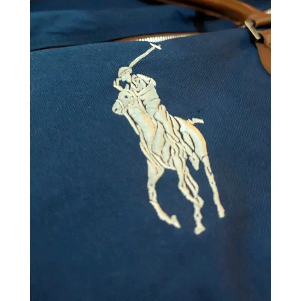 Vtg Polo Ralph Lauren Big Pony Canvas Overnight Weekender Duffle Bag Blue Brown